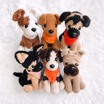 LOW SEW Crochet Dog Pattern Bundle Pattern Boxer Amigurumi Pattern Crochet Tutorial Puppy Crochet Animal Patterns Amigurumi Dog Pattern