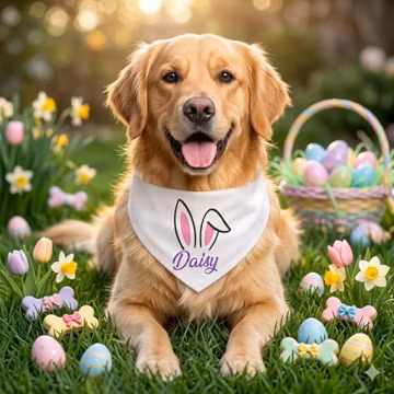 Personalized Easter Dog Bandana with Bunny Ears | Custom Over the Collar Dog Scarf