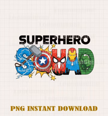 Superhero Squad Png, Superheroes Png, Superhero Avengers Png, Kids Superhero png, Avengers Squad Sublimation