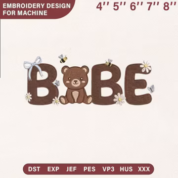 Babe Bear Embroidery Design, Mother's Day Gift for Mom Machine Embroidery File, Motherhood Coquette Bow Pes Dst Jef, Instant Download