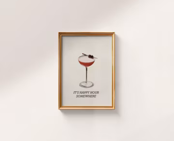 Minimalist Bar Cart Print: Happy Hour Cocktail Art (Digital Download)
