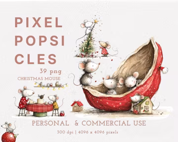 Christmas Mouse PNG Bundle: Winter Woodland Clip Art (Digital Download) 1#