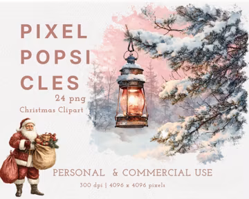 Watercolor Christmas Lantern PNG, Vintage Santa Claus Clipart, Snowy Winter Forest Graphics, Xmas Digital Download, Holiday Decor Art