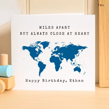 Personalized Long Distance Birthday Card for Him, Custom Name Miles Apart Card, Close at Heart Relationship Gift,