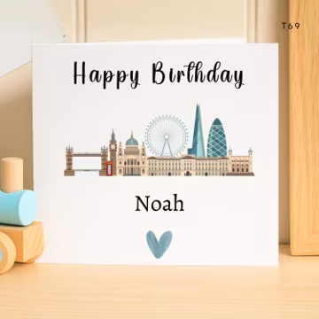 Personalized London Skyline Birthday Card, Custom Name City Travel Greeting Card for Him, Her, Friend, London Lover, UK Landmark