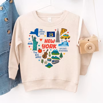 New York Kids Sweatshirt: USA States National Park Travel Gift - NYC Toddler Sweater with State Symbols Baby Bodysuit for Family Vacation
