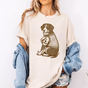 Bernese Mountain Dog Funny Tattoo I Love Mom Shirt, Custom Dog Portrait T-Shirt, Dog Mom Gift, Dog Owner Sweatshirt, Cute Puppy Graphic Tee