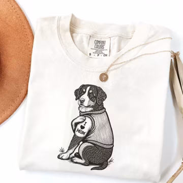 Bernese Mountain Dog Funny Tattoo I Love Mom Shirt, Custom Dog Portrait T-Shirt, Dog Mom Gift, Dog Owner Sweatshirt, Cute Puppy Graphic Tee