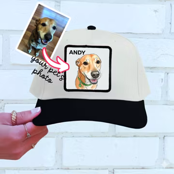 Custom Dog Portrait Hat - Watercolor Dog or Cat Portrait Trucker Cap - Personalized Pet Photo Gift for Men and Women Dog Owner