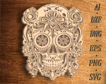 3D Sugar Skull Mandala SVG: Layered Floral CNC File (Digital Download)