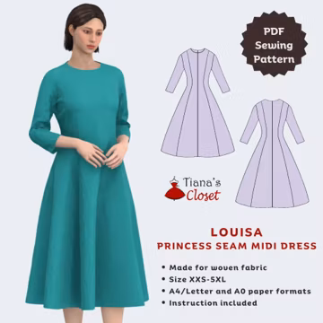 Louisa Princess Seam Midi Dress Sewing Pattern (PDF)