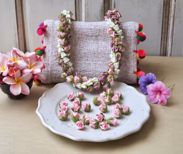 50 Handmade French Pink Rose Clay Beads: Jewelry Making, Lei Making (1.6-1.8cm)