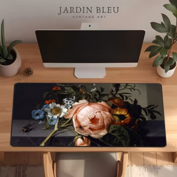 Vintage Rose Desk Mat, Large Floral Mouse Pad for Home Office, Aesthetic Workspace Gift for Women, Christmas & Birthday Present for Mom