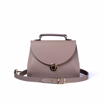 Gray Leather Crossbody Bag with Top Handle - Small Structured Flap Handbag with Push-Lock
