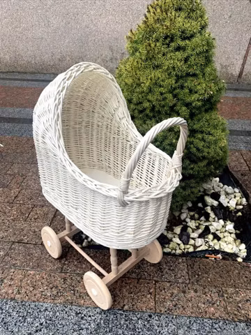 handmade white wicker doll stroller natural wicker baby carriage ecofriendly toy storage baby girl shower gift flower girl wagon doll pram