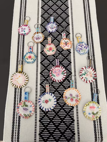 Handmade Fabric Keychain: Boho Embroidered Bag Charm