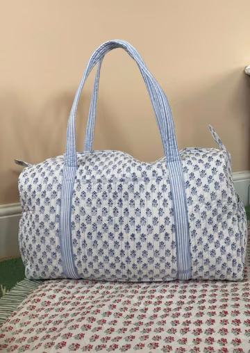 Duffle Weekender Bag, Cotton Storage Bag, Handmade Quilted Travel Bag, Block Print Standard Size Shoulder Bag, Boho Shopping Bag For Woman