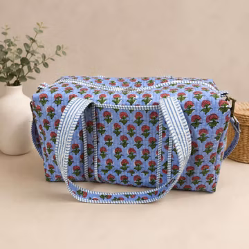 Handmade Cotton Quilted Duffle Bag, Boho Weekender Gift for Her, Luggage Travel Bag