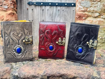 Set of Three Embossed Leather Dragon Journal: Antique Spell Grimoire