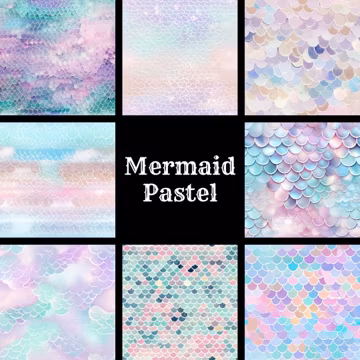 Mermaid Pastel Digital Paper: Seamless Scrapbook Textures (Digital Download)