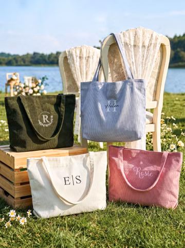 Personalized Embroidered Corduroy Tote, Bridesmaid Gift bag, Large Capacity Bag with Zipper, Everyday Essential