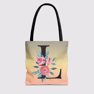 Monogrammed Totebag Floral Lettering Tote Bag Personalized Totebag Rainbow Gradient Background Perfect Gift For Bridesmaid Totebag