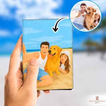 Passport Holder Personalized, Leather Passport Illustration Portrait, Family Wallet, Travel Gift For Couple, Dog Mom Unique, Present For Him