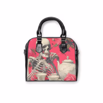 Skeleton Tea Party Shoulder Handbag | Skull Roses Vintage Goth Purse