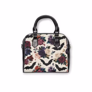 Gothic Floral with Bats Shoulder Handbag | Rose Bouquet Halloween Pattern