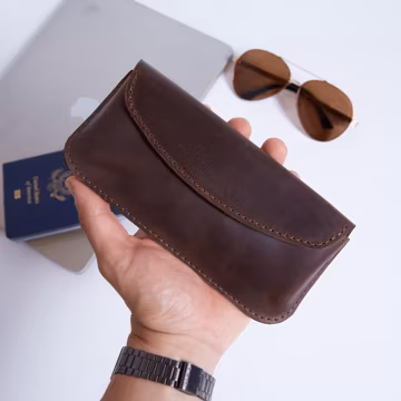 Personalized Leather Glasses Case: Vintage Sunglasses Sleeve, Minimalist Eyewear Pouch