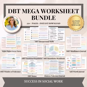 DBT MEGA BUNDLE, dbt workbook, dbt skills, counselling resources, therapy tools, therapy worksheet, mental health printable, dbt flash cards