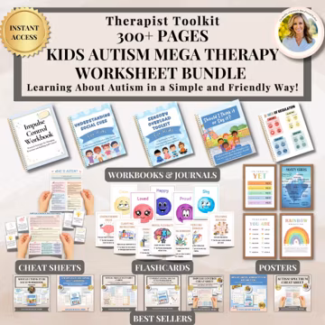 Autism Mega Kids Worksheet Bundle for Therapist, Social Worker, Parent & School Counselor Resource Social Skills Emotions Sensory Worksheets