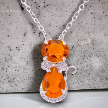 Citrine Cat Pendant: 925 Sterling Silver Yellow Gemstone Jewelry
