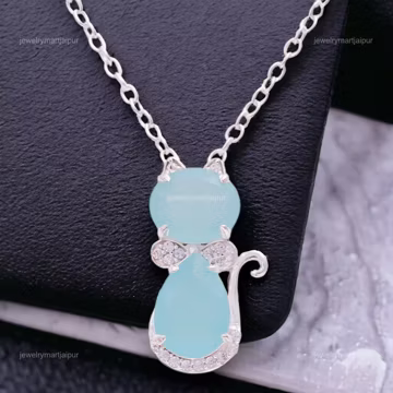 Aqua Chalcedony Cat Pendant: 925 Sterling Silver Jewelry
