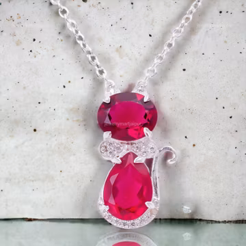 Pink Rubellite Pendant: Sterling Silver Cat Jewelry