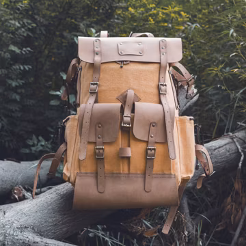 Handmade 40L Waxed Canvas Backpack: Genuine Leather Camping Hiking Bag