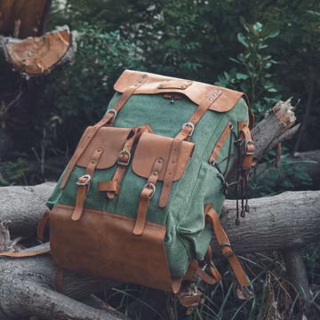Handmade Leather & Waxed Canvas Camping Backpack, 40 Liter