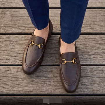 Handmade Brown Leather Horsebit Loafers – Men's Striped Moccasins