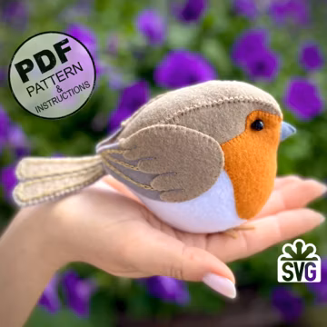 Felt Robin Bird Sewing Pattern PDF and SVG. Felt Toys Pattern. Felt Birds Pattern and Step by Step Tutorial.