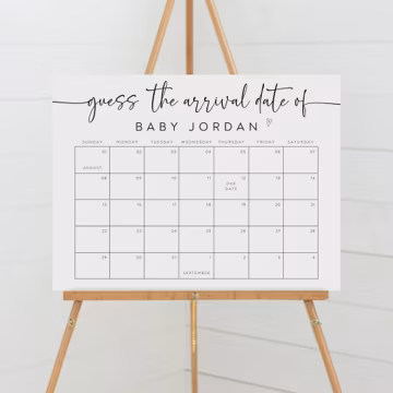 Baby Due Date Calendar Sign, Guess the Birthday Game (Instant Download)