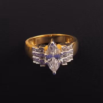 Marquise Moissanite Cluster Engagement Ring: 14K Yellow Gold Promise Ring