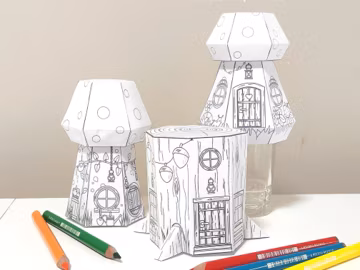Elf Paper House Printable – DIY Mushroom Coloring Craft Set (PDF)
