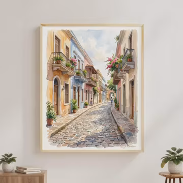 Santo Domingo Colonial Street Watercolor Print, Dominican Republic Wall Art, Caribbean Home Decor, Historic Cityscape
