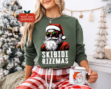 Skibidi Rizzmas Christmas Rizz Santa Claus Charisma Kid Cool T-Shirt, Holiday Tee, Funny Xmas Shirt, Festive Top,Funny TikTok Meme Sweater