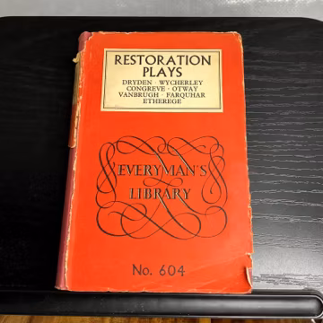 RESTORATION PLAYS Dryden Wycherley Congreve Everyman's Library 1932 Drama