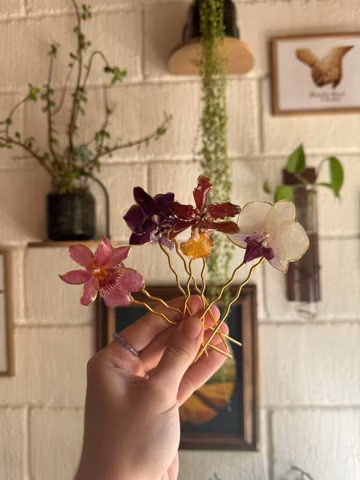 Real Orchid Hairpin – Handmade Botanical Hair Accessory