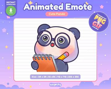 Cute Animated Emote Panda | Taking Notes | Kawaii Emoji for Twitch, Discord, Youtube, Kick | Ready to use GIF