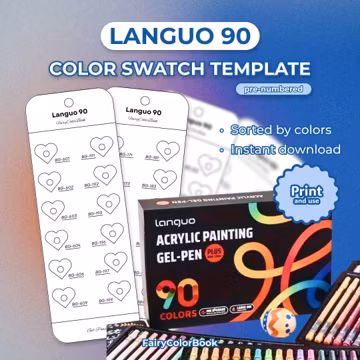 Languo 90 Colors Color Chart, Acrylic Gel Pen Swatch Template Printable PDF, Pre-Numbered Gel Pen Swatches, Instant Download