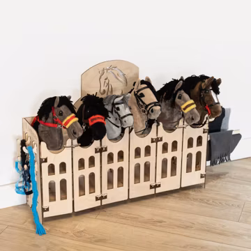 NEW HOBBY HORSE stable stall stand for 6 horses -Handmade wooden stand for 6 stick horses Pferdeställe Stabiler Ständer für ein Steckenpferd