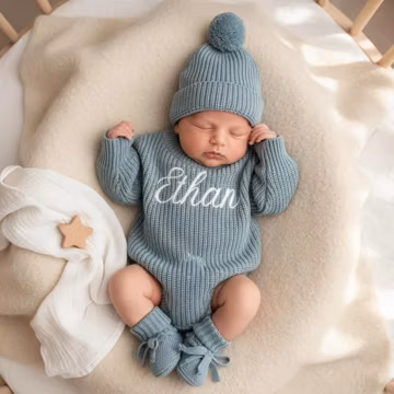 Embroidered Name Baby Romper Set, Personalized Outfit, Baby Boy Romper Baby Girl Romper, Coming Home, Organic Cotton Knit, Gender Neutral